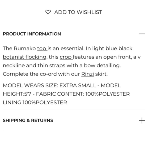 Motel Rocks Blue Floral Rumako Crop Top Velvet Bow detailing - Picture 4 of 6